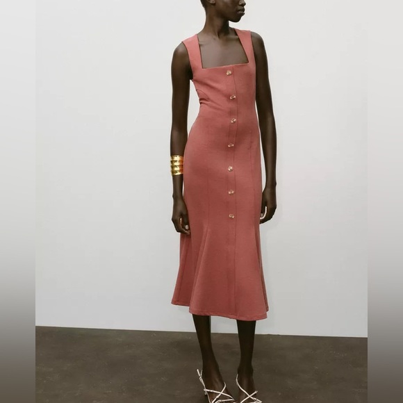 ZARA NWT Buttoned Pique Dress - Picture 2 of 8